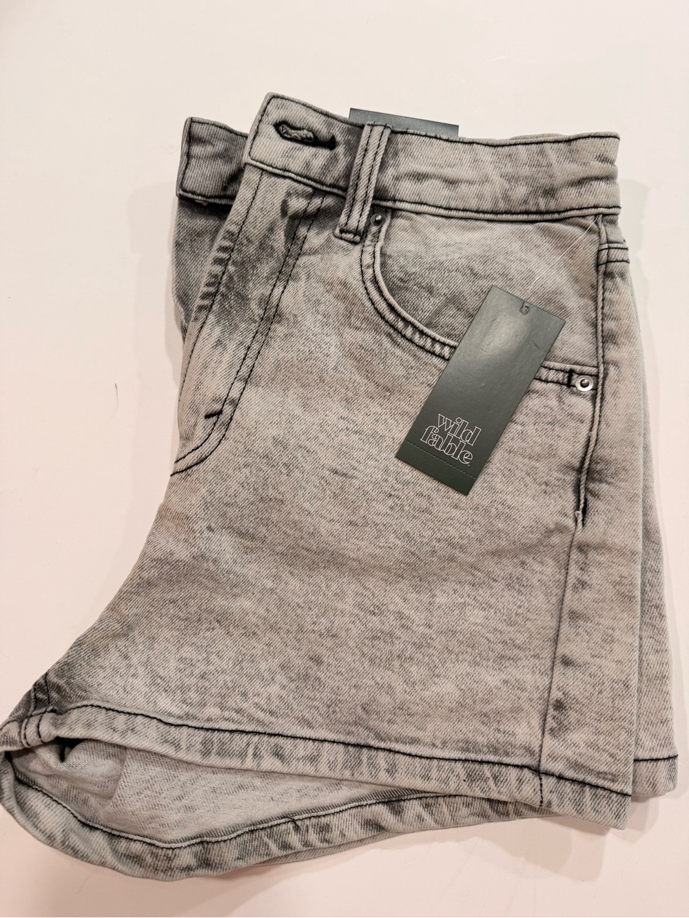 wild fable Acid Wash High-Rise Denim Shorts - Gray - Picture 3 of 4